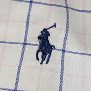 Chemise Ralph Lauren blanche à carreaux bleue logo bleu marine coton taille L bd