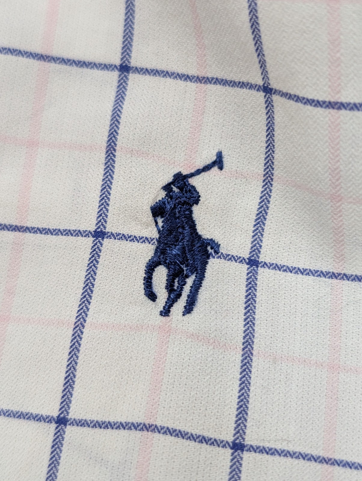 Chemise Ralph Lauren blanche à carreaux bleue logo bleu marine coton taille L bd