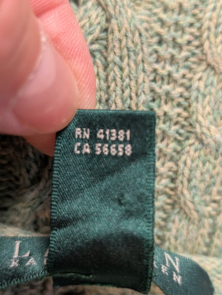 Pull femme LAUREN Ralph Lauren vert kaki chiné torsadé coton taille S