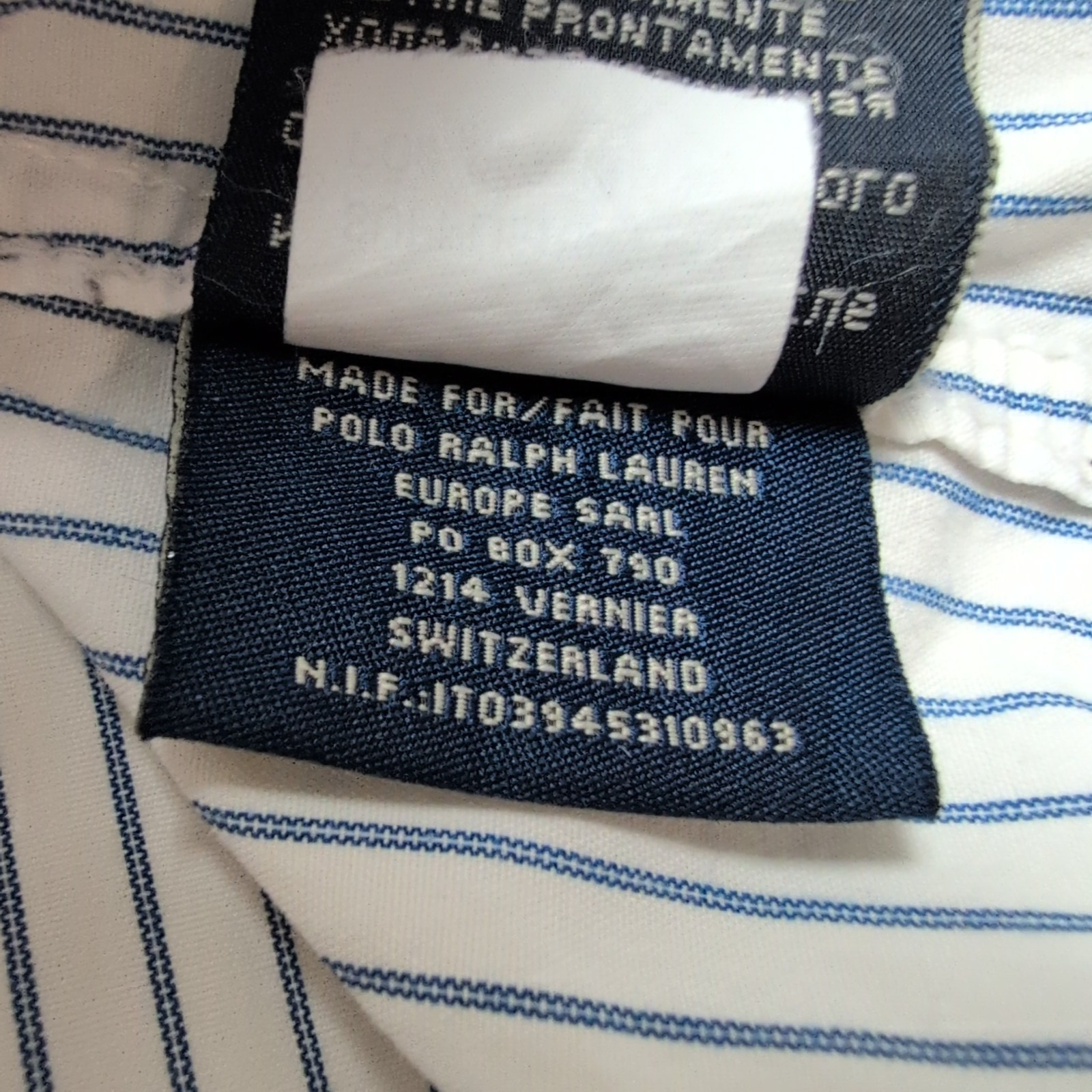 Chemise Ralph Lauren M Slim Fit Blanc Rayures Bleu Logo Drapeau USA Vintage