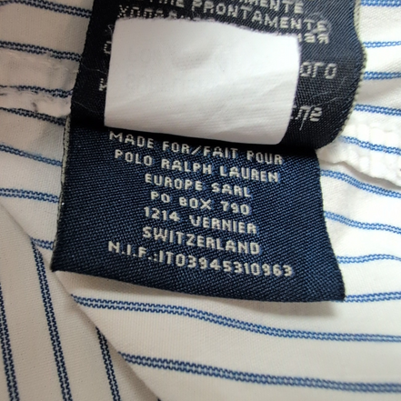 Chemise Ralph Lauren M Slim Fit Blanc Rayures Bleu Logo Drapeau USA Vintage
