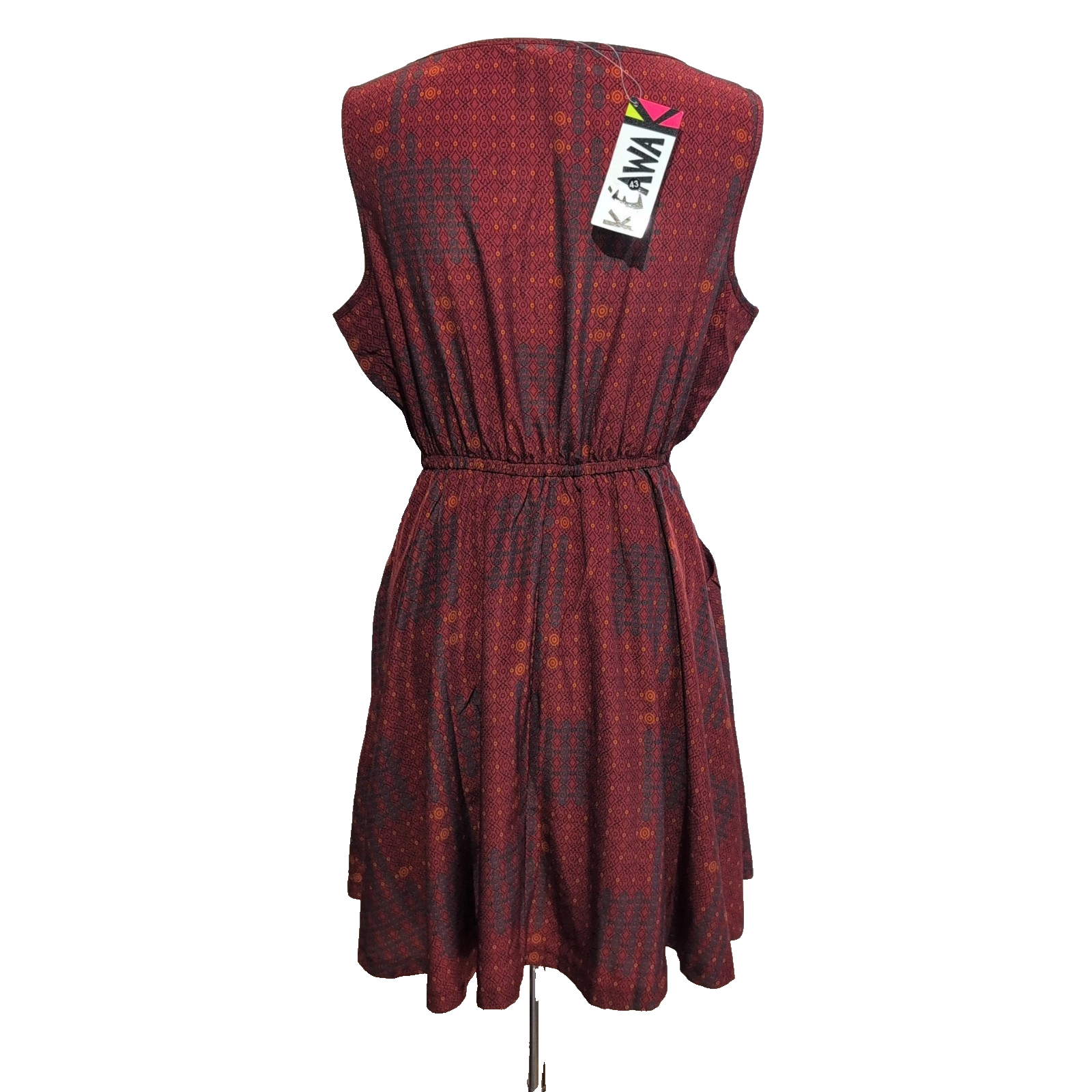Robe Kéawa Femme L Bordeaux Rouille Motifs Sans Manches Neuve Étiquette
