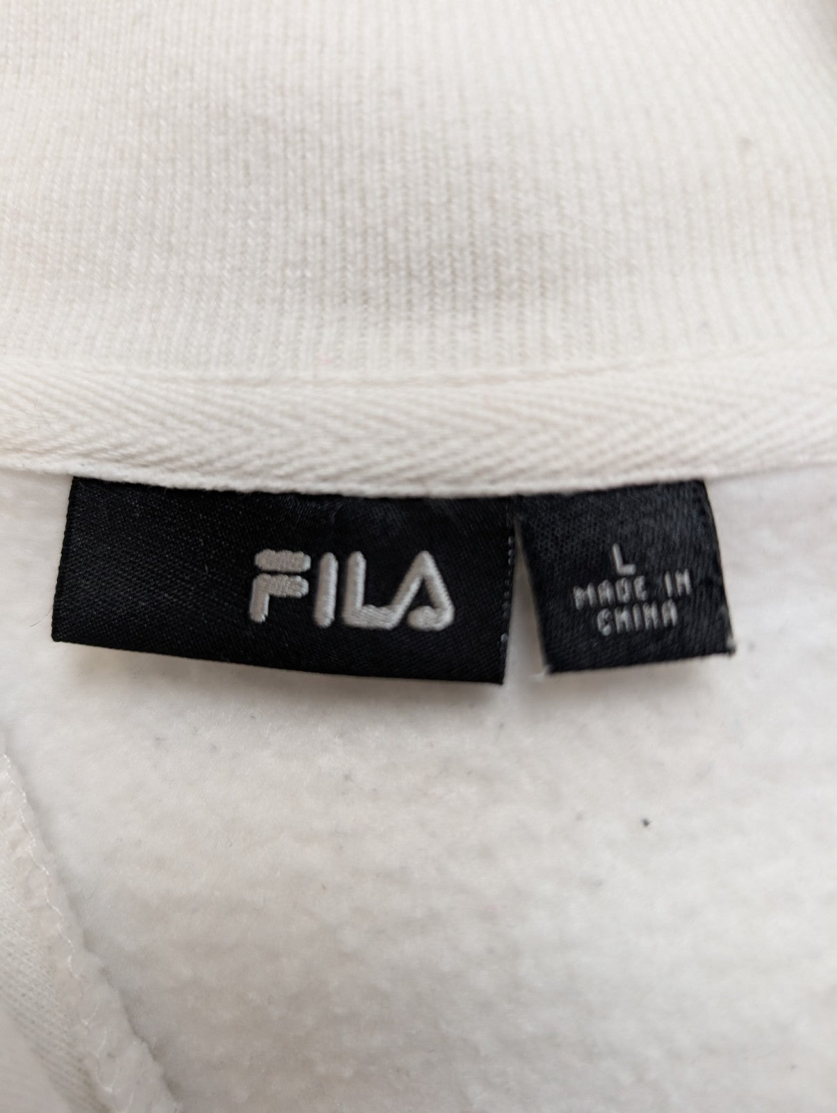 🤍 Sweat Fila Col Zippé Logo Brodé T. L - Blanc Vintage Sportswear