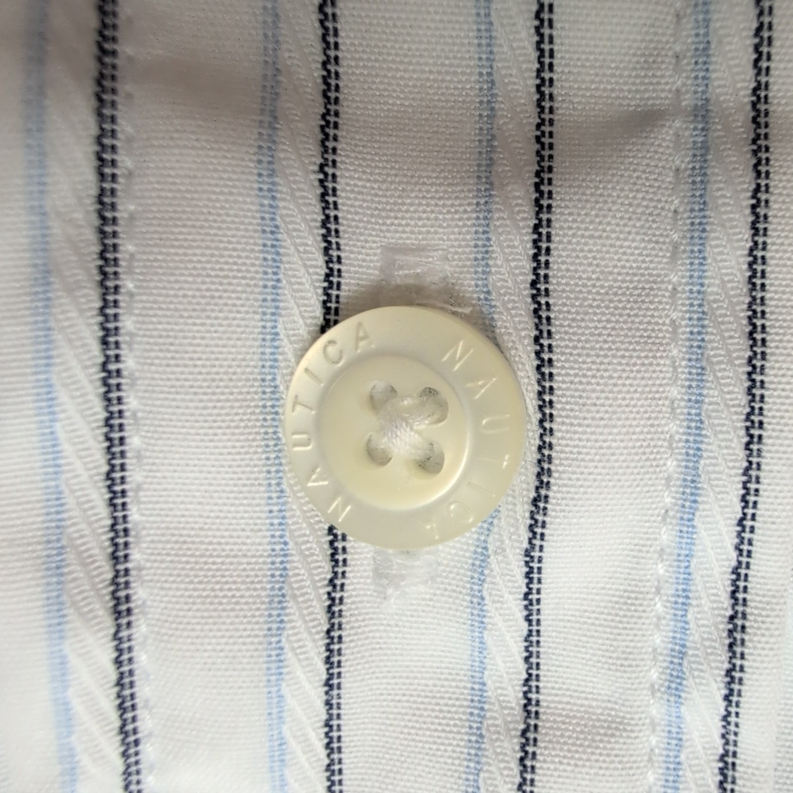 Chemise Nautica Taille XL Blanche Rayures Bleues 100% Coton Manches Longues