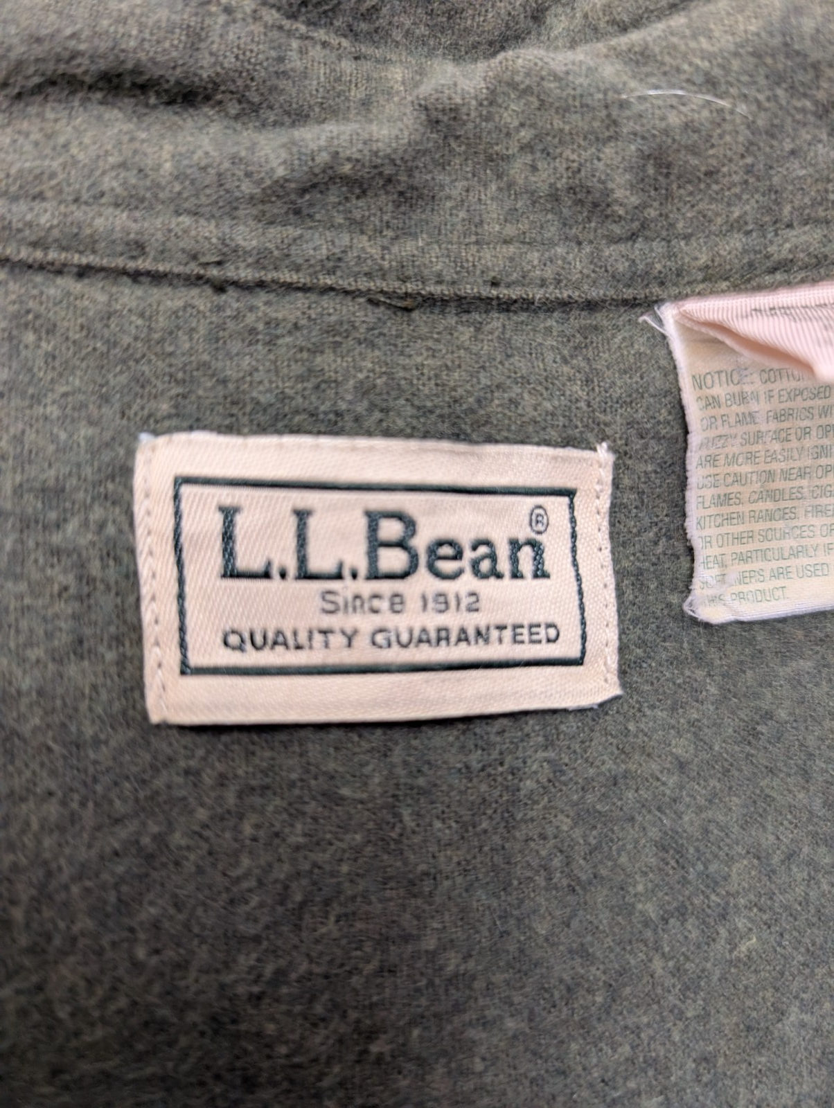 L.L. Bean XXL Chemise Chamoisette Flanelle Épaisse Vert Kaki Workwear