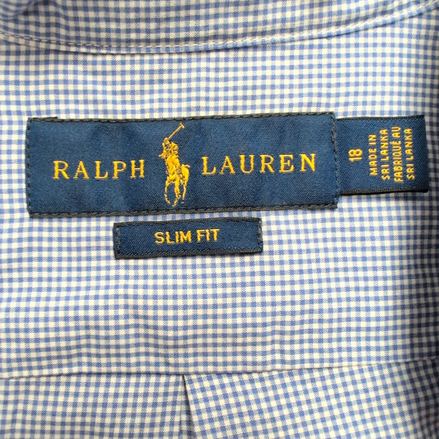 Chemise Ralph Lauren Slim Fit Enfant 18 Ans XL 165/84A Bleue Carreaux Coton