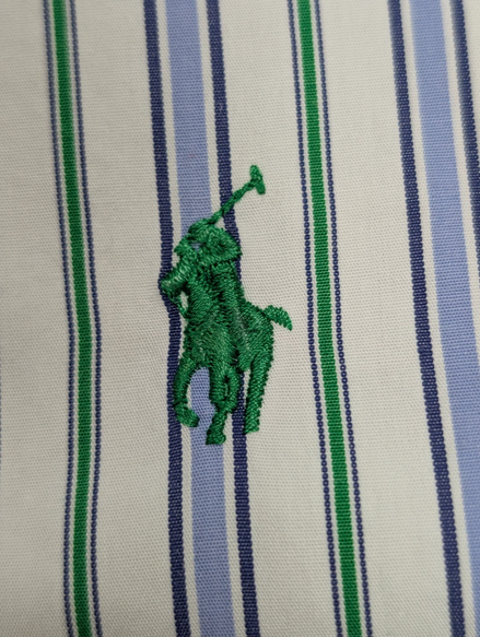 Chemise Ralph Lauren Manches Longues Rayures Bleu Vert - Classic Fit - Taille XL