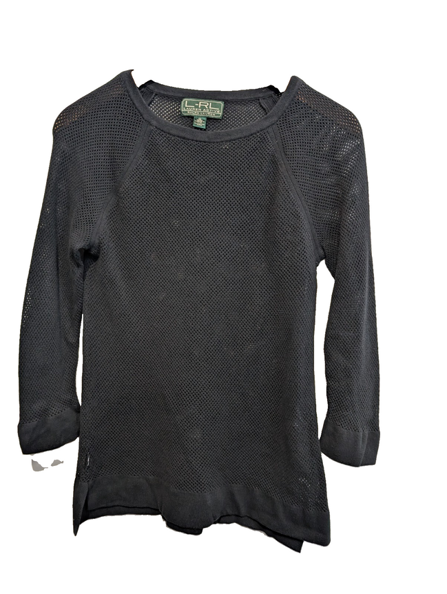 Pull LAUREN Ralph Lauren Active M noir maille ajourée transparente coton