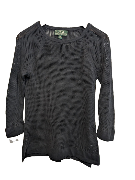 Pull LAUREN Ralph Lauren Active M noir maille ajourée transparente coton