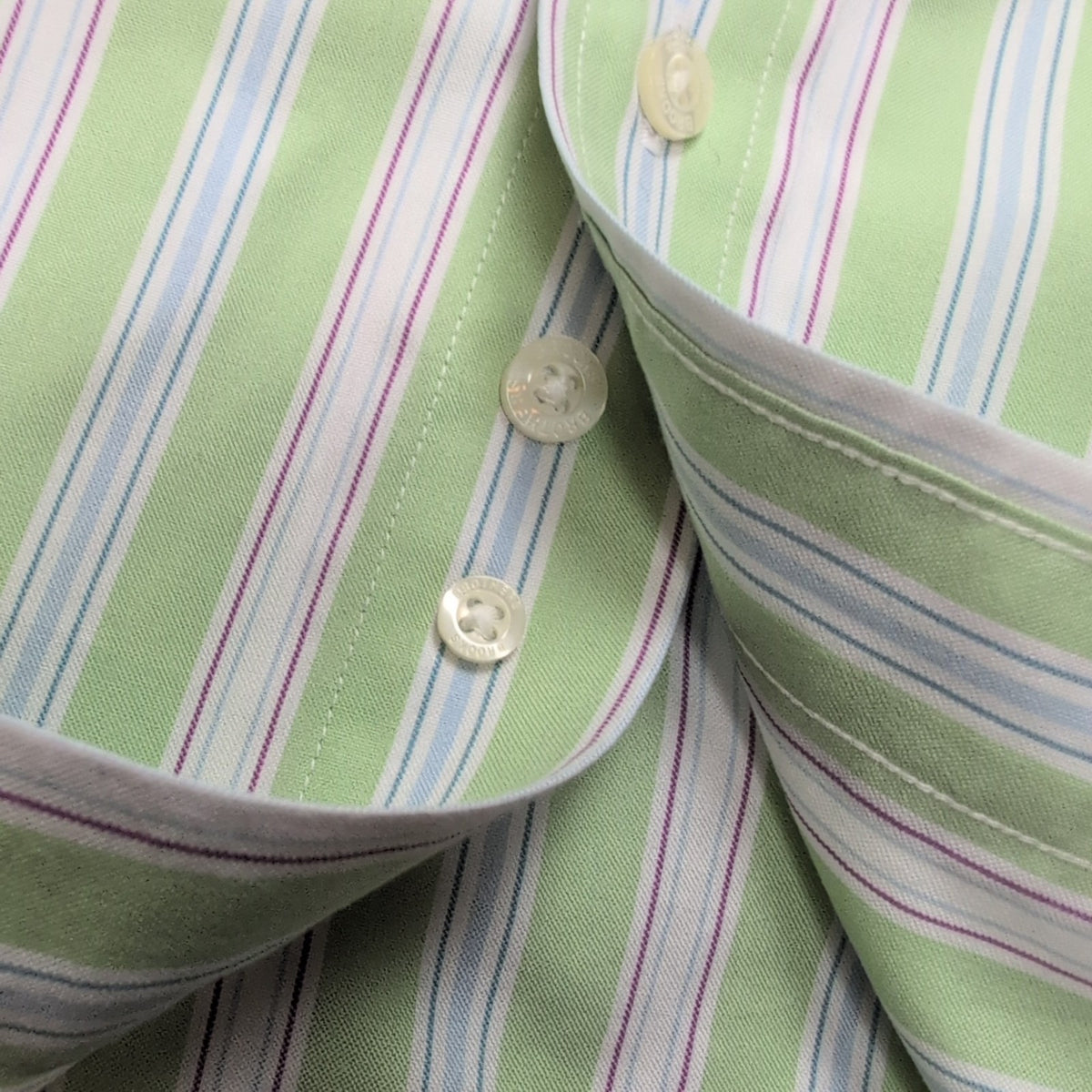 Chemise Brooks Brothers Vintage L Non Iron Neuve Vert Rayures manches longues