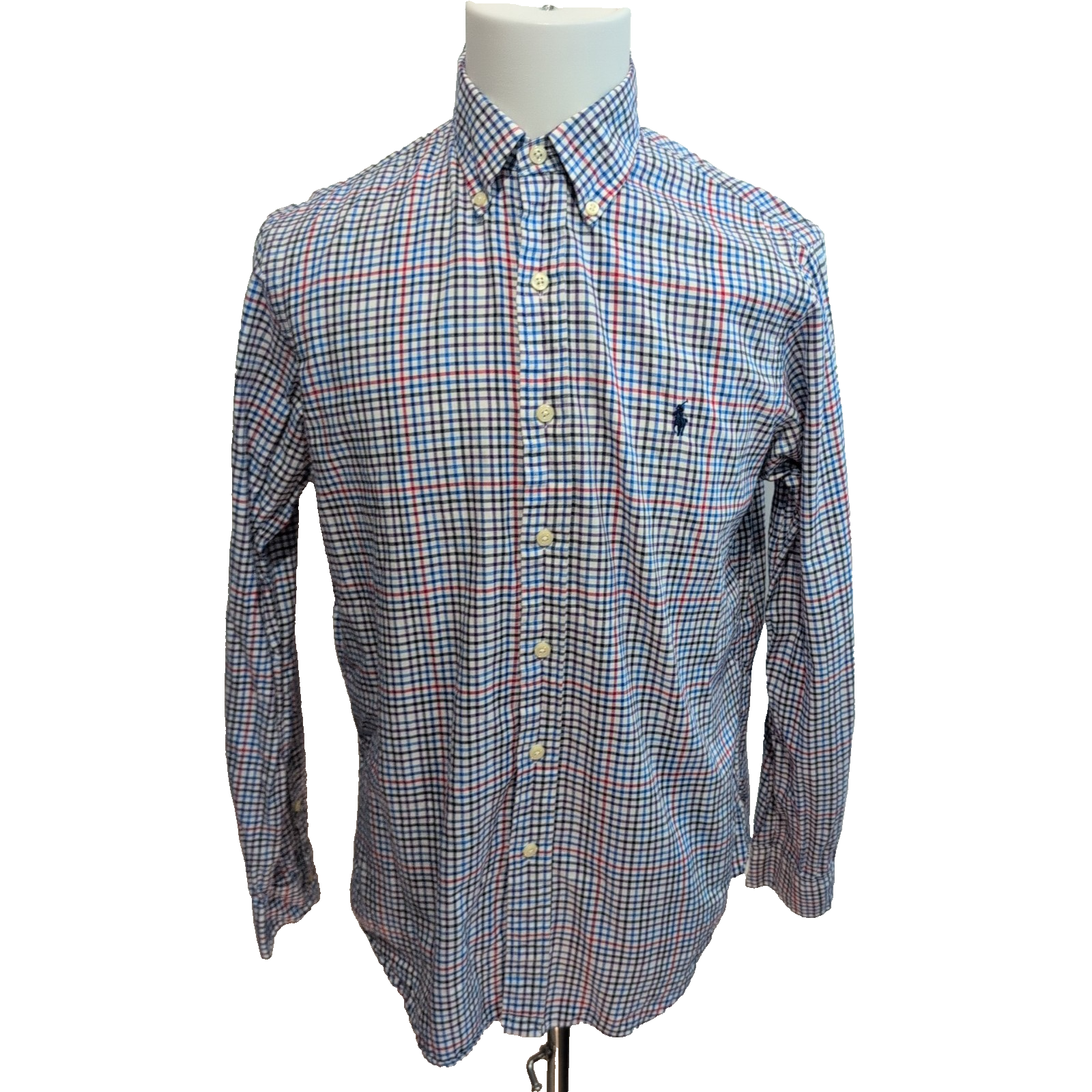 Chemise Ralph Lauren M Carreaux Bleu Rouge Logo Bleu Marine manches longues