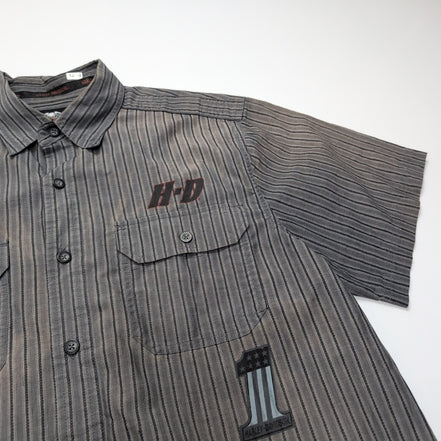 Chemise Harley Davidson XL Gris Rayures Manches courtes HD N°1 2 Poches
