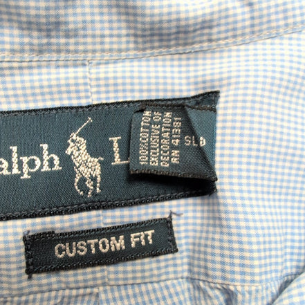 Chemise Ralph Lauren L Custom Fit Carreaux Bleu Logo Rose Button Down Shirt