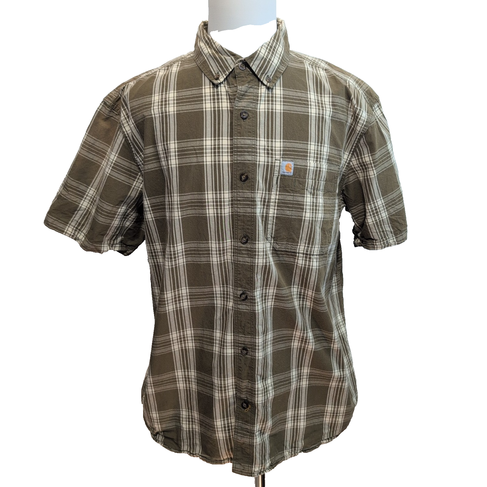 Chemise Carhartt XL Kaki Carreaux 3 Poches Coton Manches Courtes