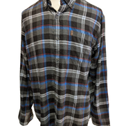 👕 Chemise IZOD XL Flanelle Carreaux Noir Gris Bleu Coton |301S