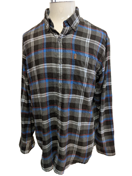 👕 Chemise IZOD XL Flanelle Carreaux Noir Gris Bleu Coton |301S