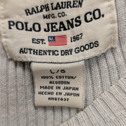 Pull POLO RALPH LAUREN Gris Maille Côtelée Logo Drapeau USA Taille L Coton Luxe