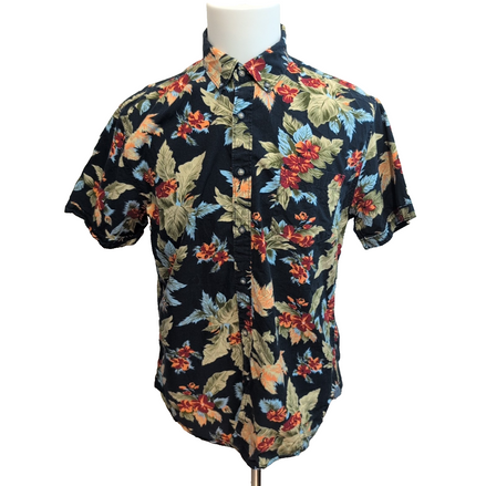 Chemise hawaïenne MBX M bleu nuit motif floral 100% coton manches courtes