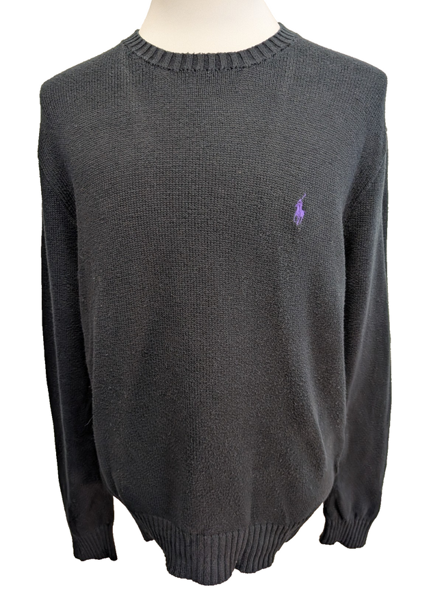 Pull Chaud Polo Ralph Lauren Bleu Marine Col Rond Taille L Logo Violet
