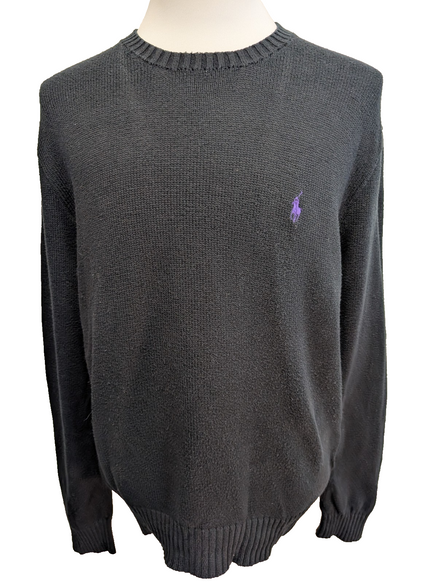 Pull Chaud Polo Ralph Lauren Bleu Marine Col Rond Taille L Logo Violet