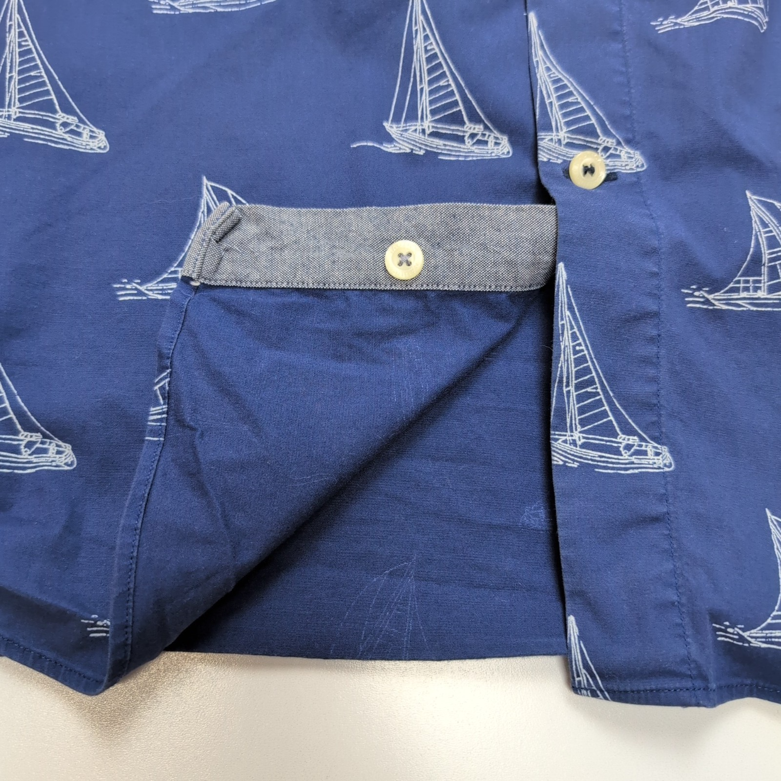 Chemise Nautica L Bleu Marine Motif Voiliers Stretch Manches Courtes