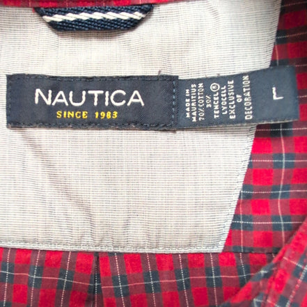 Chemise Nautica L Rouge Carreaux Logo Brodé Tencel Coton Homme