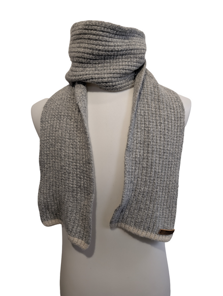 Écharpe Polo Ralph Lauren Grise Côtelée Laine Mérinos Logo Cuir