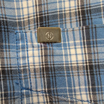 Chemise Nautica Bleu Carreaux 100% Coton Logo Métal Taille L manches courtes