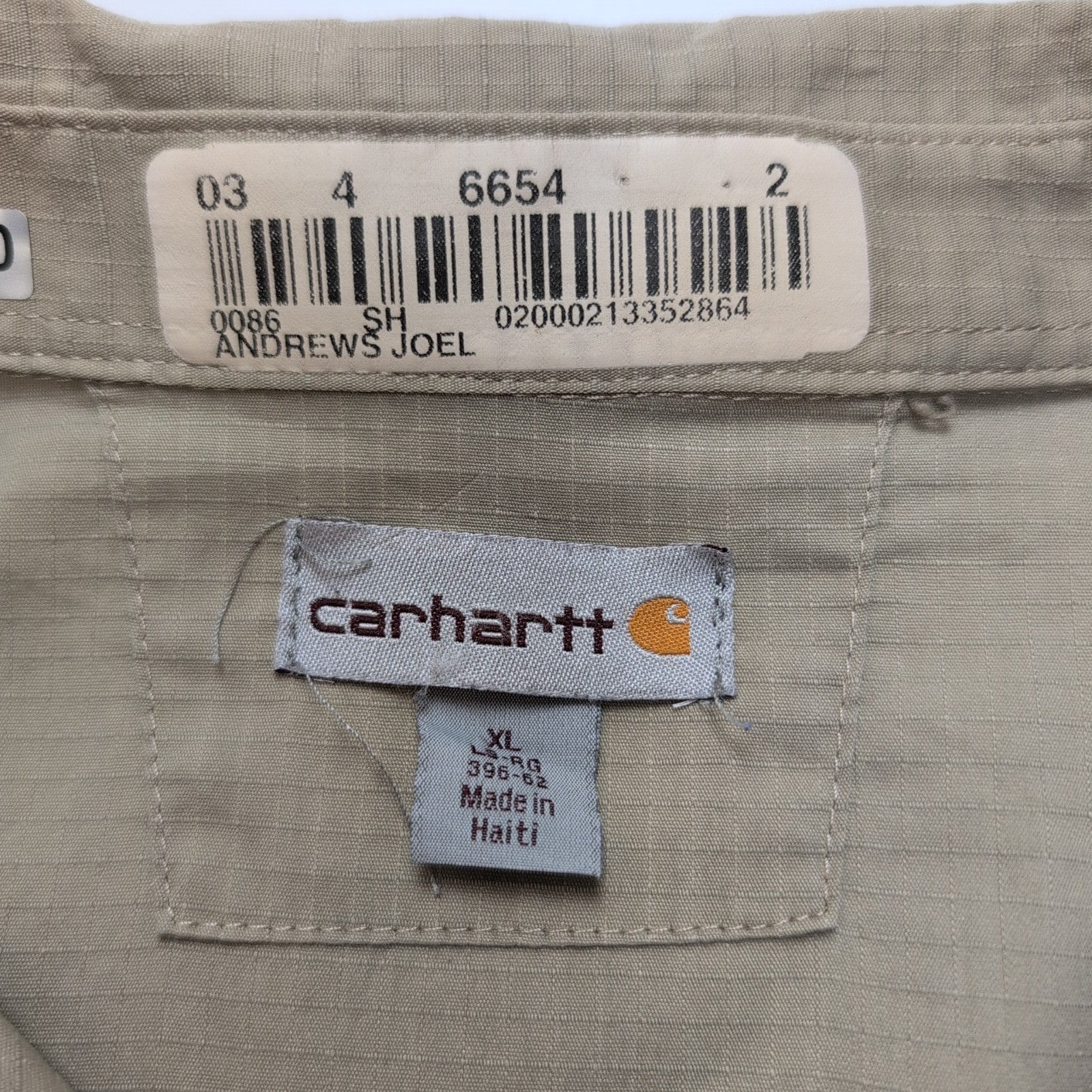 Chemise Carhartt XL Crème Ripstop Ventilée Workwear manches longues