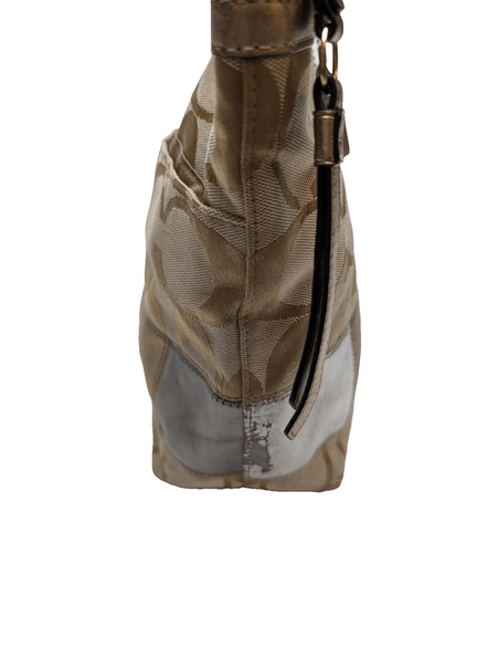 Sac Coach Signature Beige Jacquard Toile Cuir Épaule Cabas