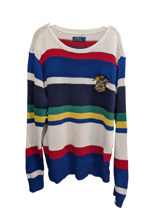Pull Polo Ralph Lauren Yacht Club L multicolore rayures écusson brodé