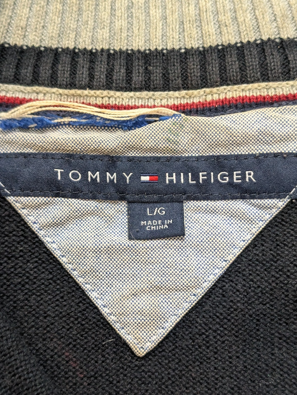 Pull col zippé Tommy Hilfiger vintage noir profond homme taille L/XL