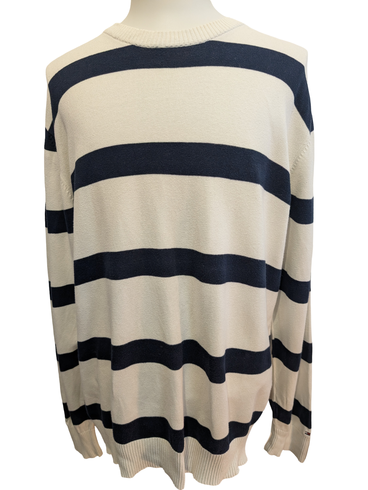 Pull Tommy Hilfiger Homme Col Rond Blanc à Rayures Marine - Taille 2XL / 3XL