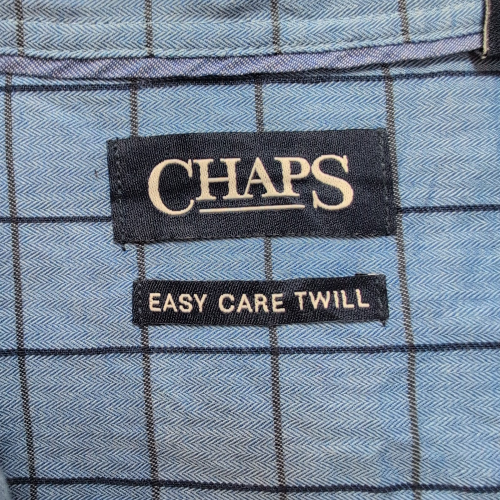 Chemise Chaps Easy Care Twill bleu ciel carreaux manches longues 1 poche L