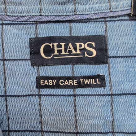 Chemise Chaps Easy Care Twill bleu ciel carreaux manches longues 1 poche L