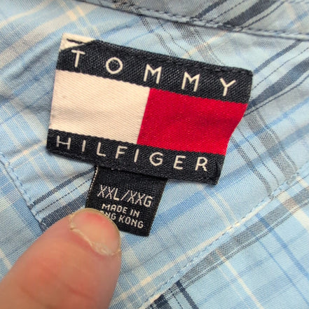 Chemise Tommy Hilfiger Manche Courte Bleu Ciel Carreaux Taille XXL Une Poche