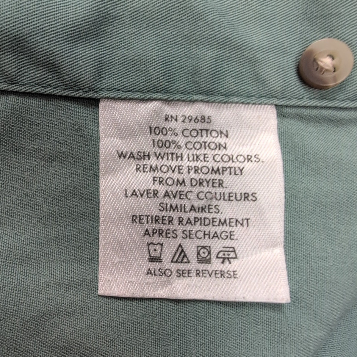 Chemise Pendleton S Vert Pâle 100% Coton Logo Cuir Manches Longues