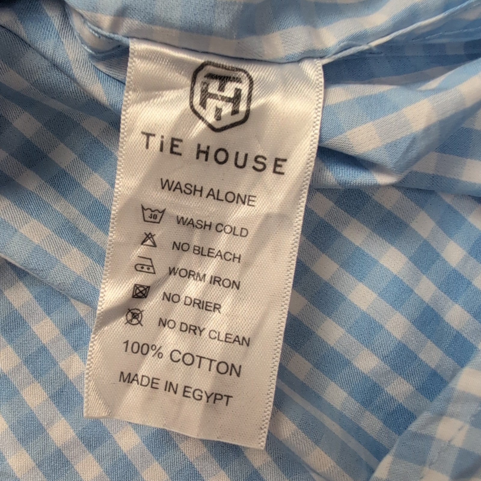 Chemise Tie House Slim Fit M Bleu Ciel Carreaux Coton Égypte manches longues