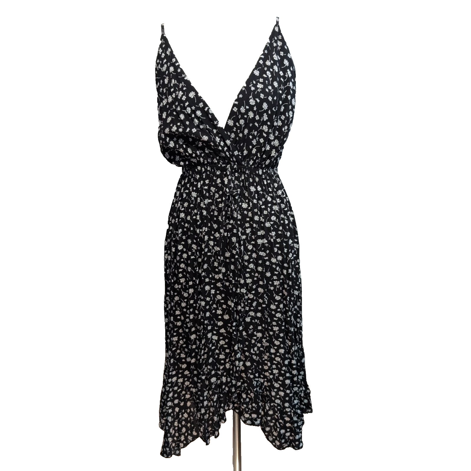 Robe d'été Femme Fleurie Noire Viscose Bretelles Réglables S