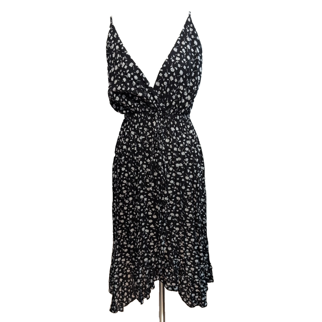 Robe d'été Femme Fleurie Noire Viscose Bretelles Réglables S