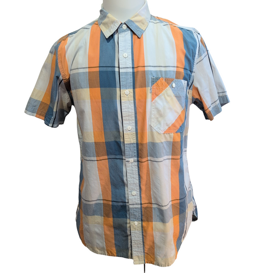 Chemise Levi's Homme Taille L Manches Courtes Coton Bleue Orange Carreaux Poche