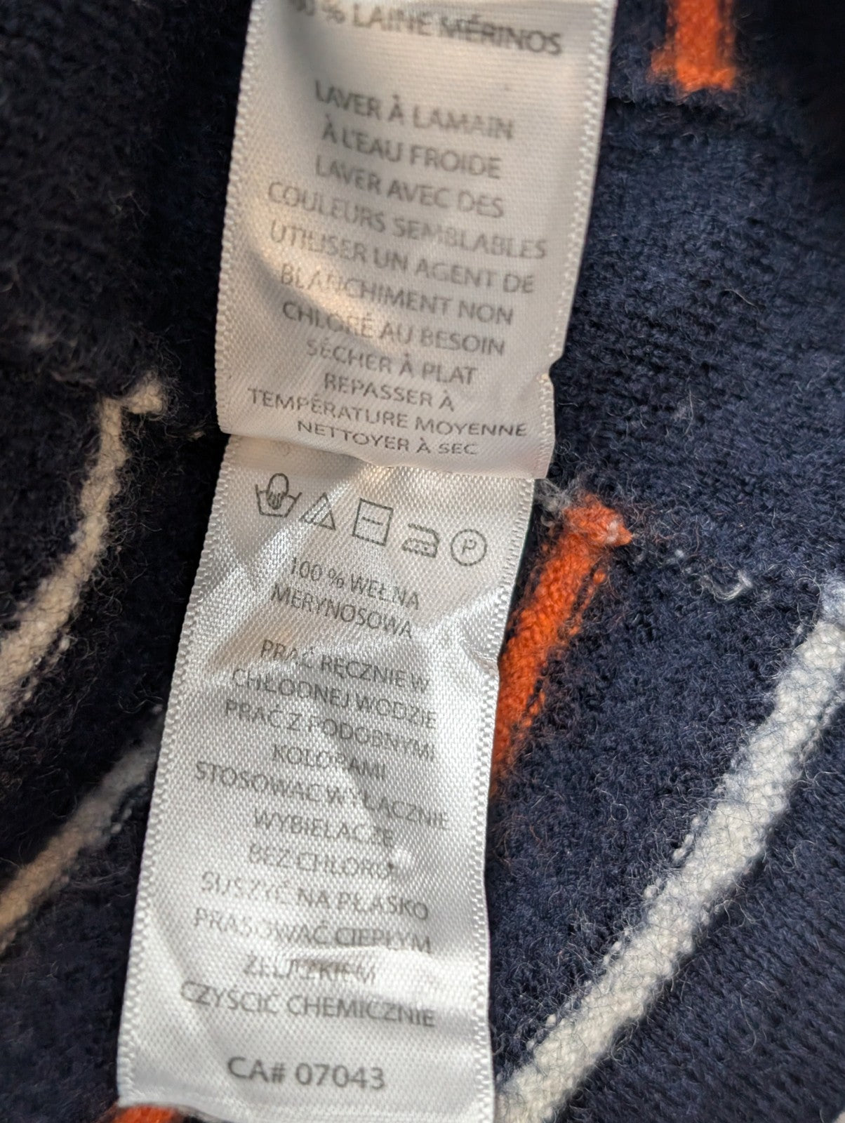 Pull Long CYNTHIA ROWLEY 100% Laine Mérinos Extra Fine Bleu Rayé Femme