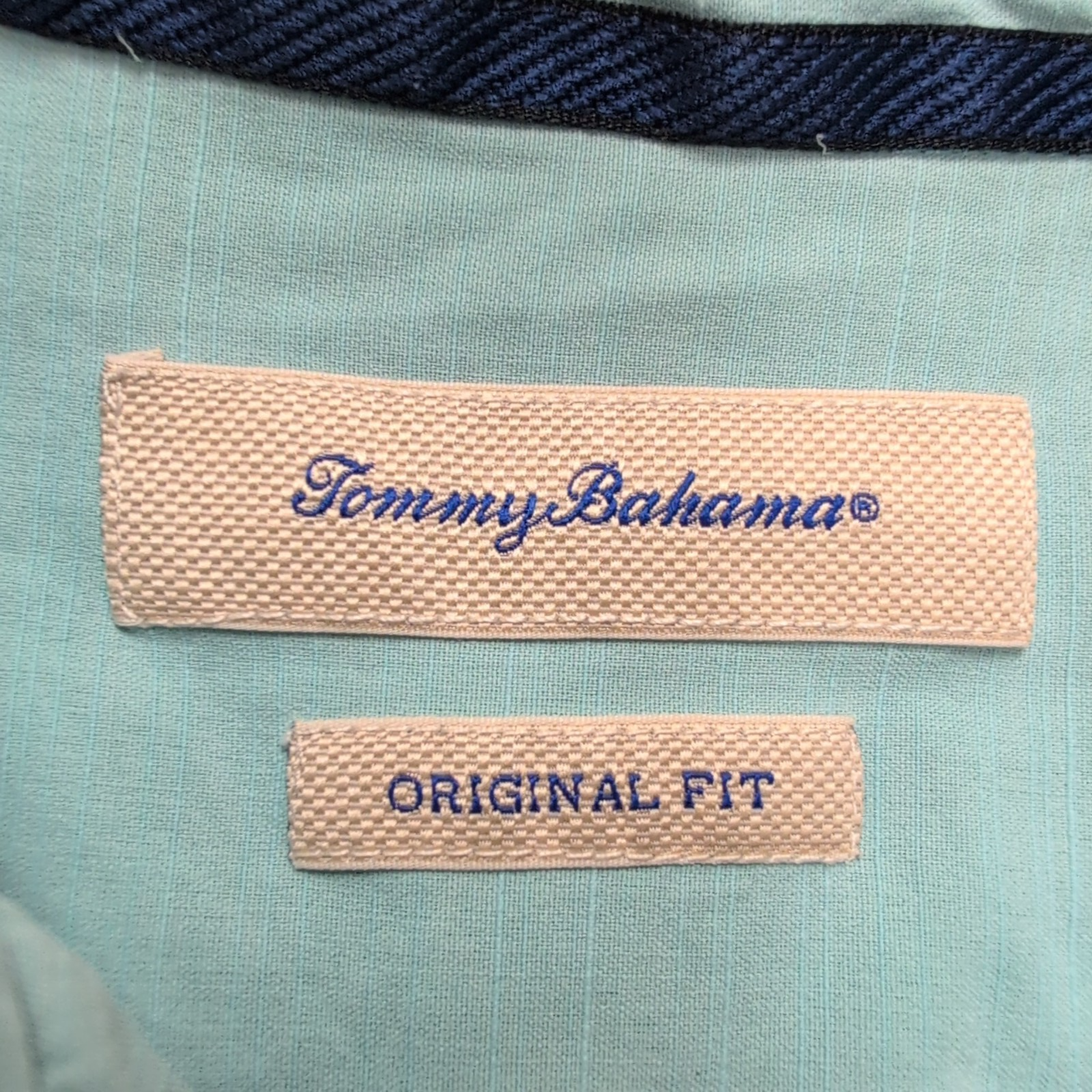 Chemise Hawaïenne Tommy Bahama LG 90% Soie Vert Pâle Boutons Bois
