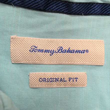 Chemise Hawaïenne Tommy Bahama LG 90% Soie Vert Pâle Boutons Bois