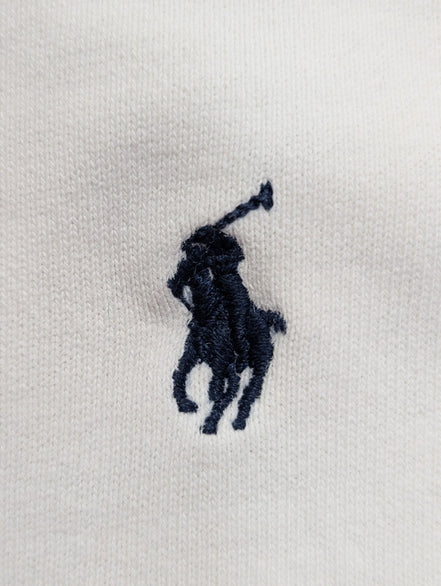 Pull Sweat Polo Ralph Lauren M blanc col rond logo cavalier bleu marine
