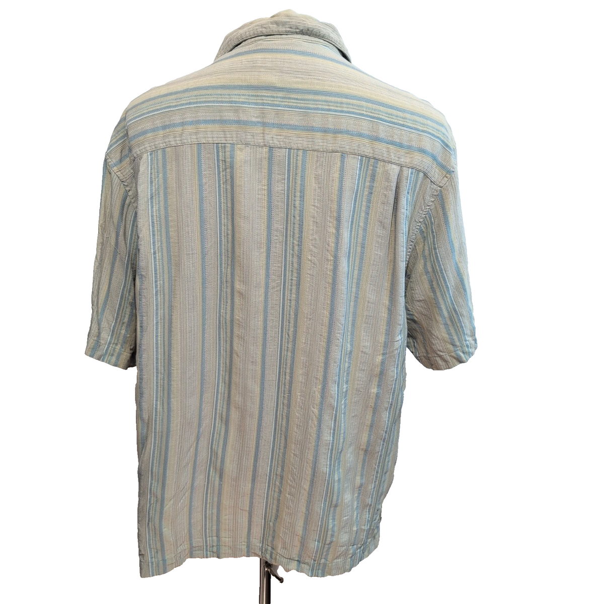 Chemise Hawaïenne Joseph & Feiss Soie Rayures Vert Bleu Boutons Bois L