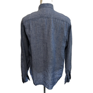 Chemise Joseph Abboud L 100% Lin Bleu Chiné Manches Retroussables