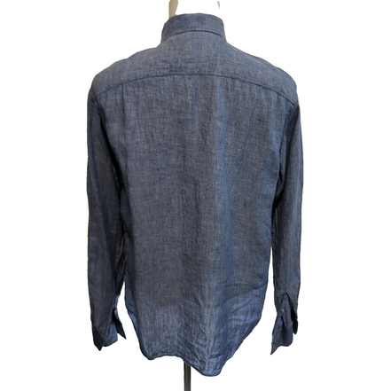Chemise Joseph Abboud L 100% Lin Bleu Chiné Manches Retroussables