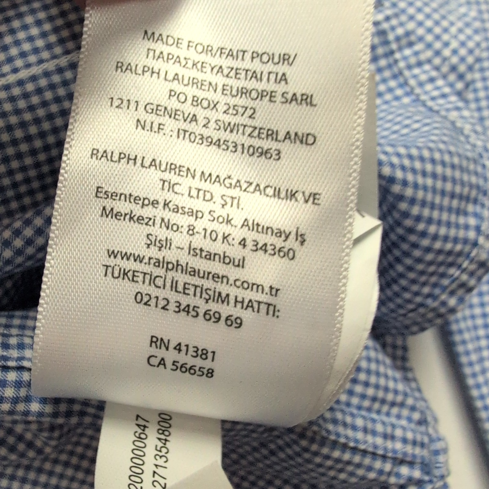 Chemise Ralph Lauren Slim Fit Enfant 18 Ans XL 165/84A Bleue Carreaux Coton