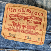 Jean Levi's 505 Regular Fit Vintage Homme W34 L36 Bleu Denim Droit Long